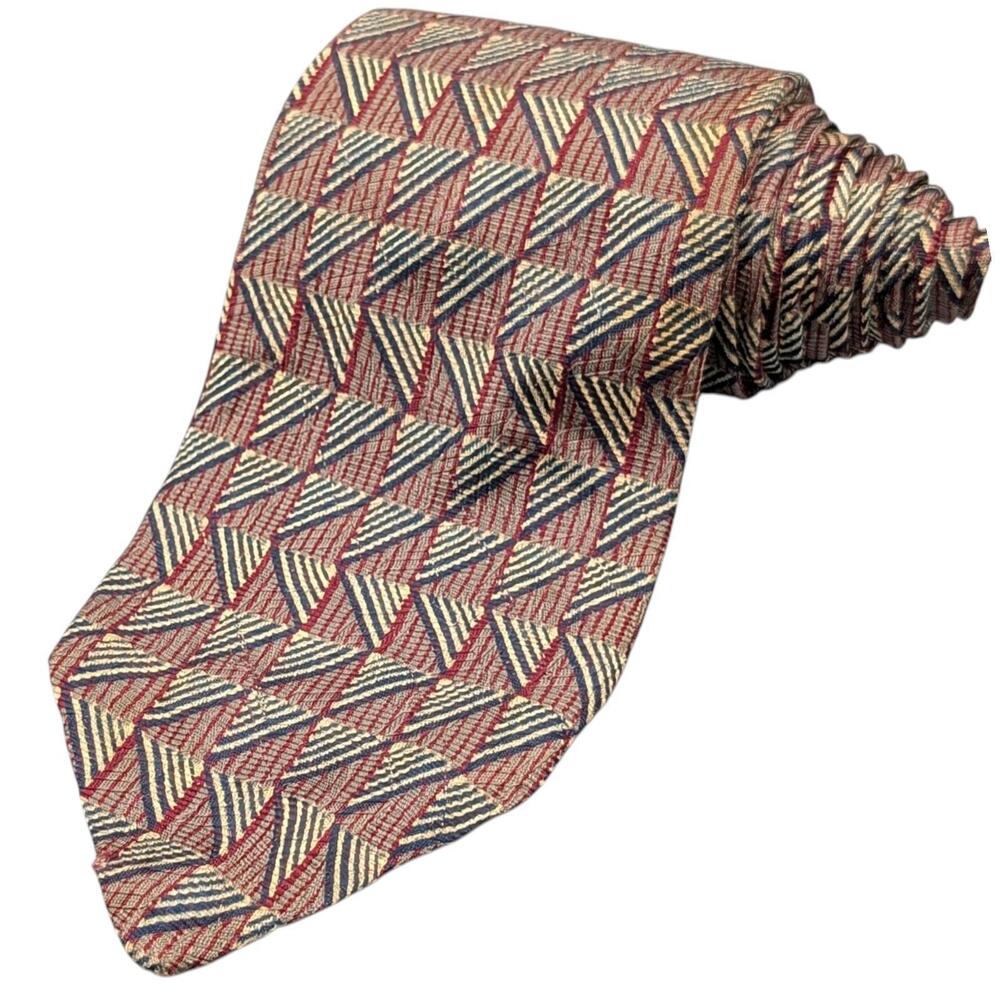 Robert Talbott Tie 59" Classic Silk Red Blue Geometric Hand Sewn Italy‎ Vintage